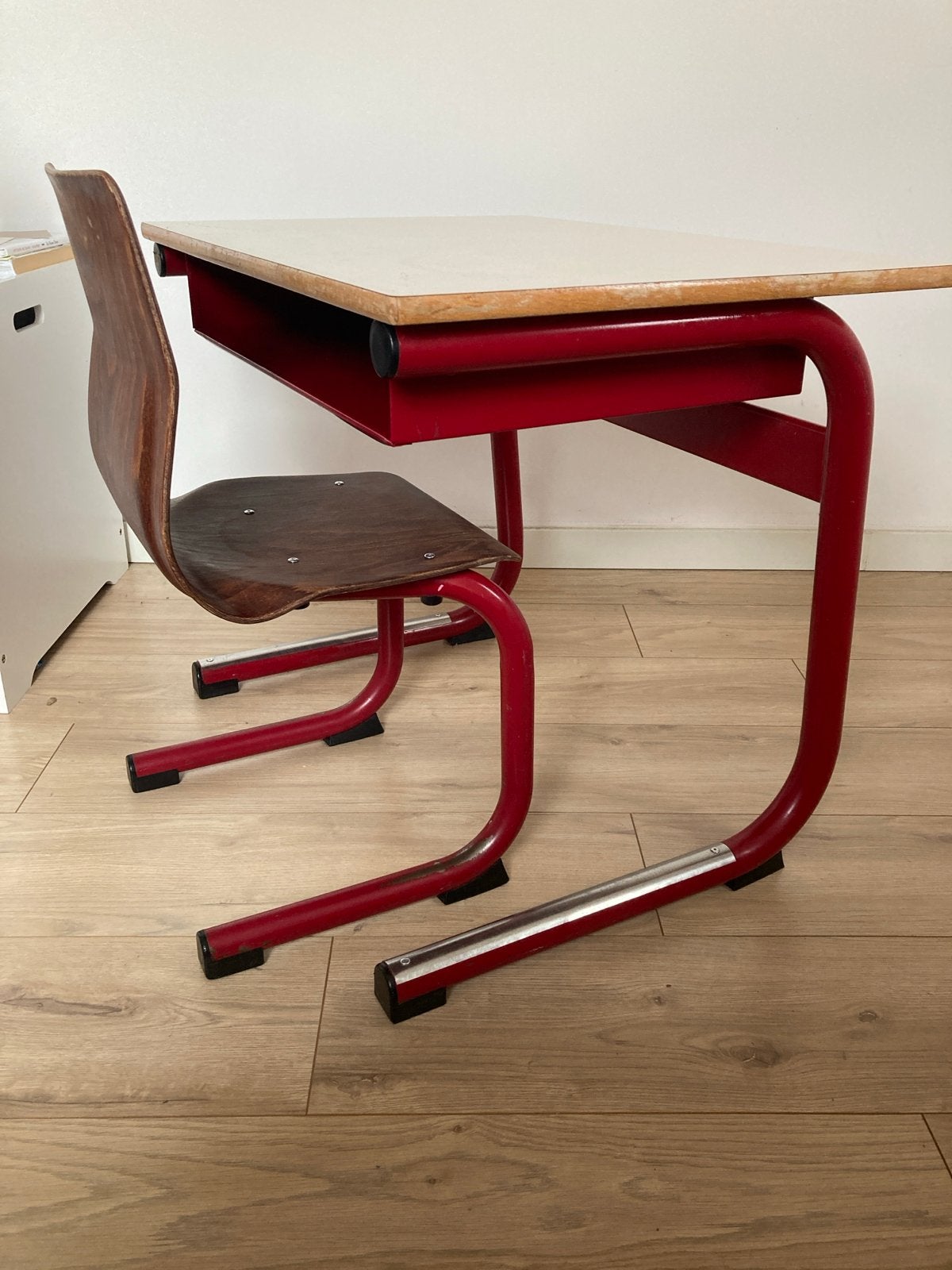 Vintage Schoolbankje en stoel - Gebruikt, goede staat, Ophalen, Gebruikt, Tafel(s) en Stoel(en)