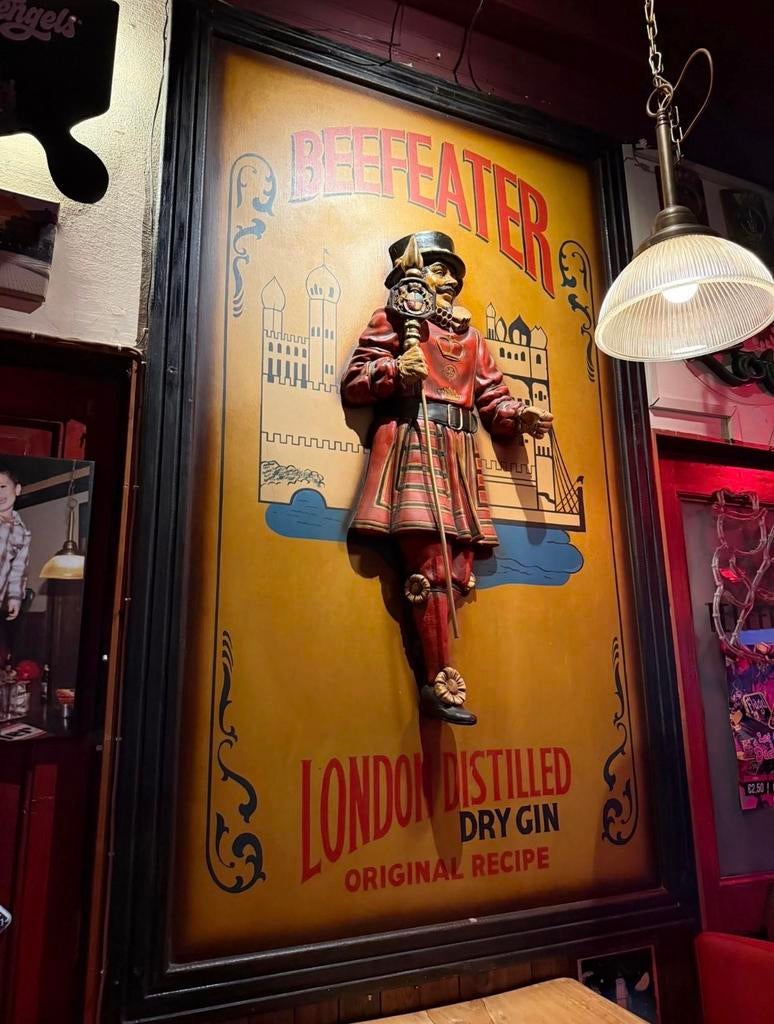 Groot Beefeater London Dry Gin Reclamebord/Schilderij, Antiek en Kunst, Ophalen of Verzenden