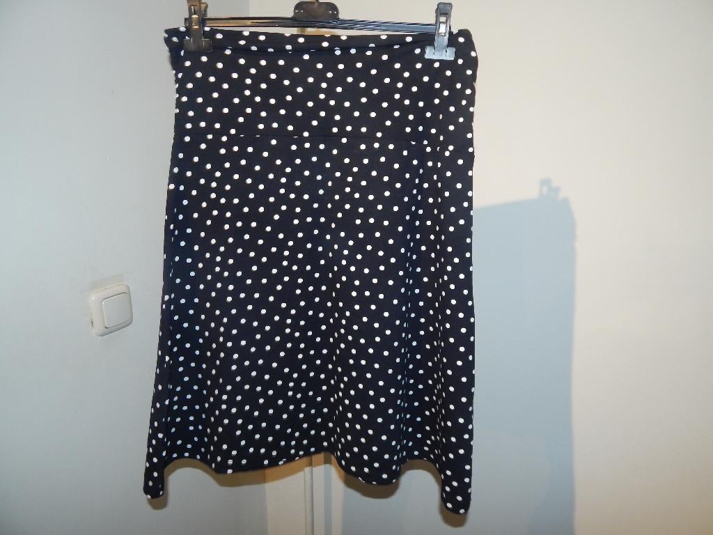 King Louie polkadot rok zwierig model witte stippen L, Verzenden, Zwart, Maat 42/44 (L), Zo goed als nieuw