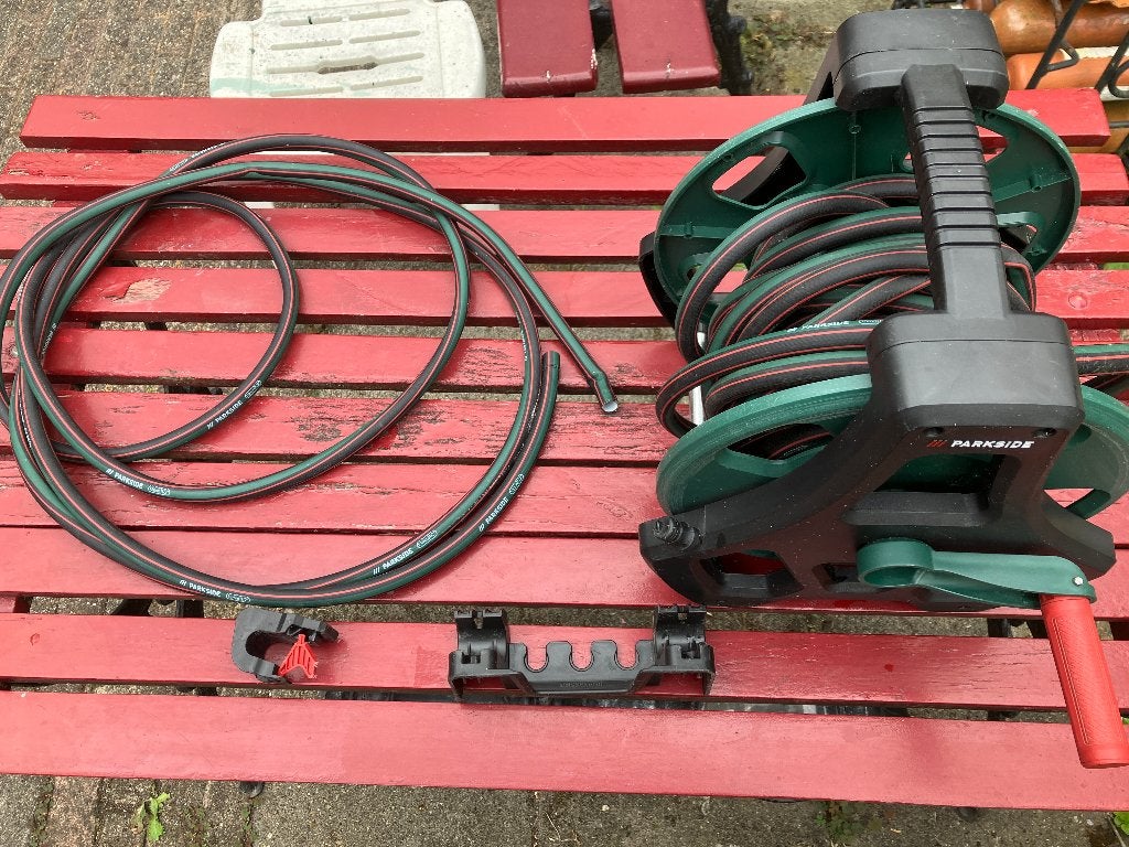 parkside slanghaspel slang muurbeugel tuinsproeier, Ophalen, Gebruikt, Tuinslang