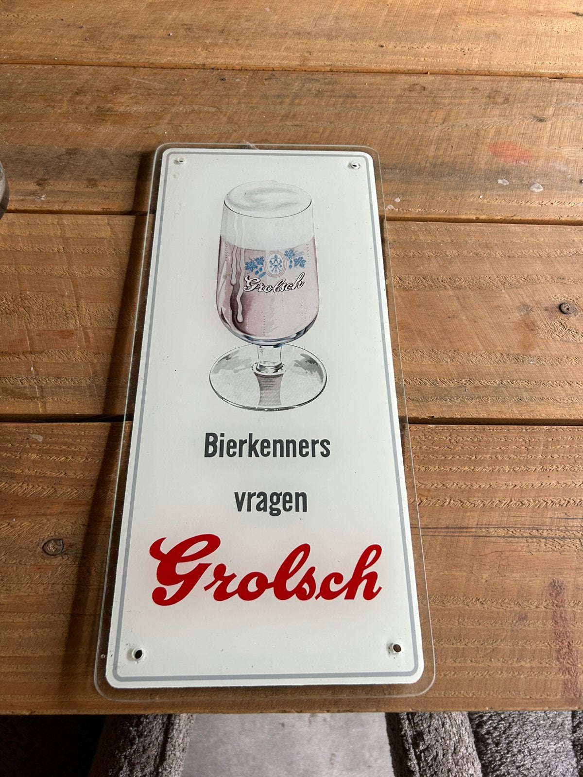 Glazen bier kenners vragen grolsch wandbord, Ophalen of Verzenden, Zo goed als nieuw, Reclamebord, Plaat of Schild, Grolsch