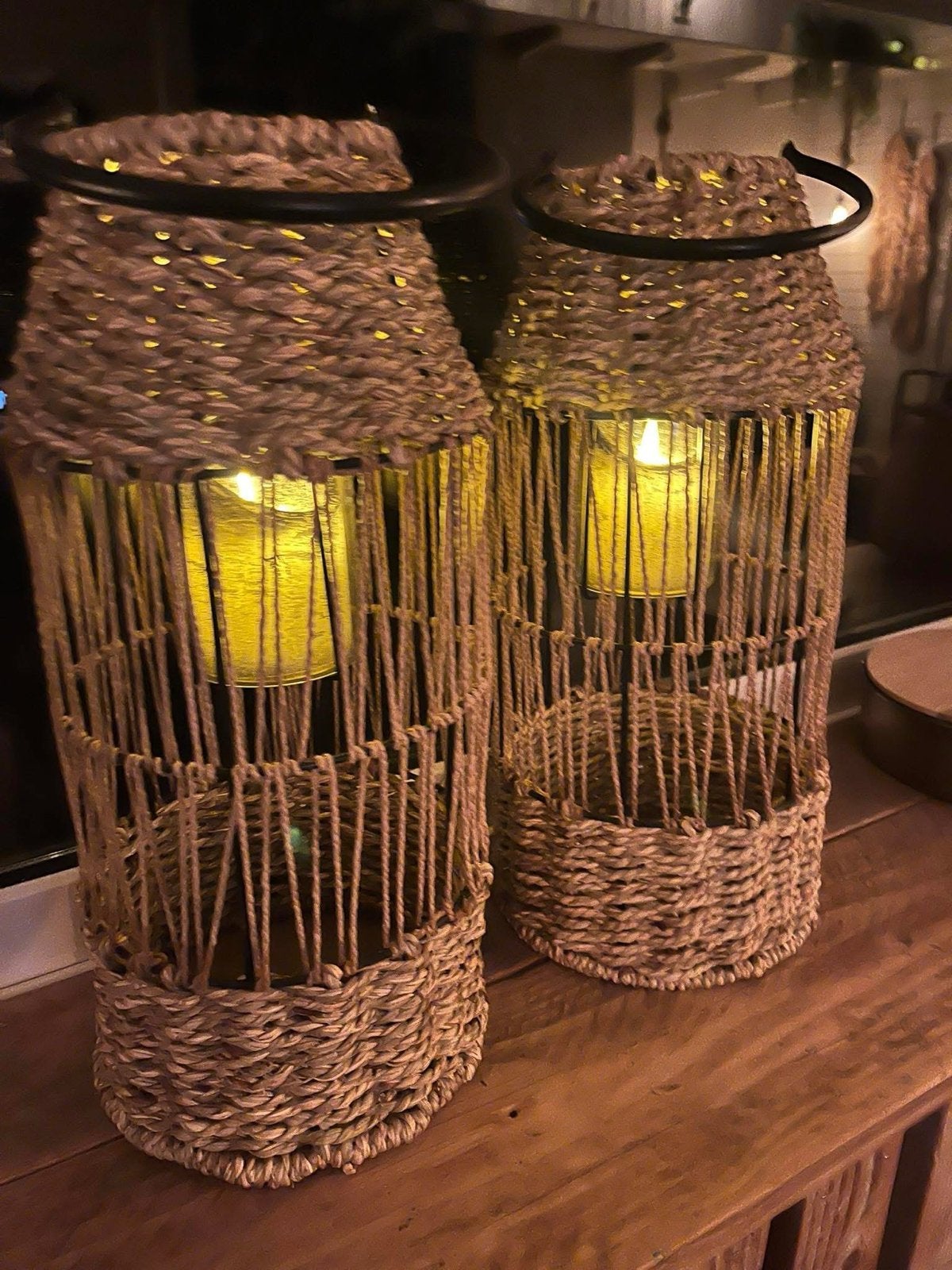 Set van 2 rotan lantaarns, Ophalen, Natuurlijk materiaal, Nieuw, 45 cm