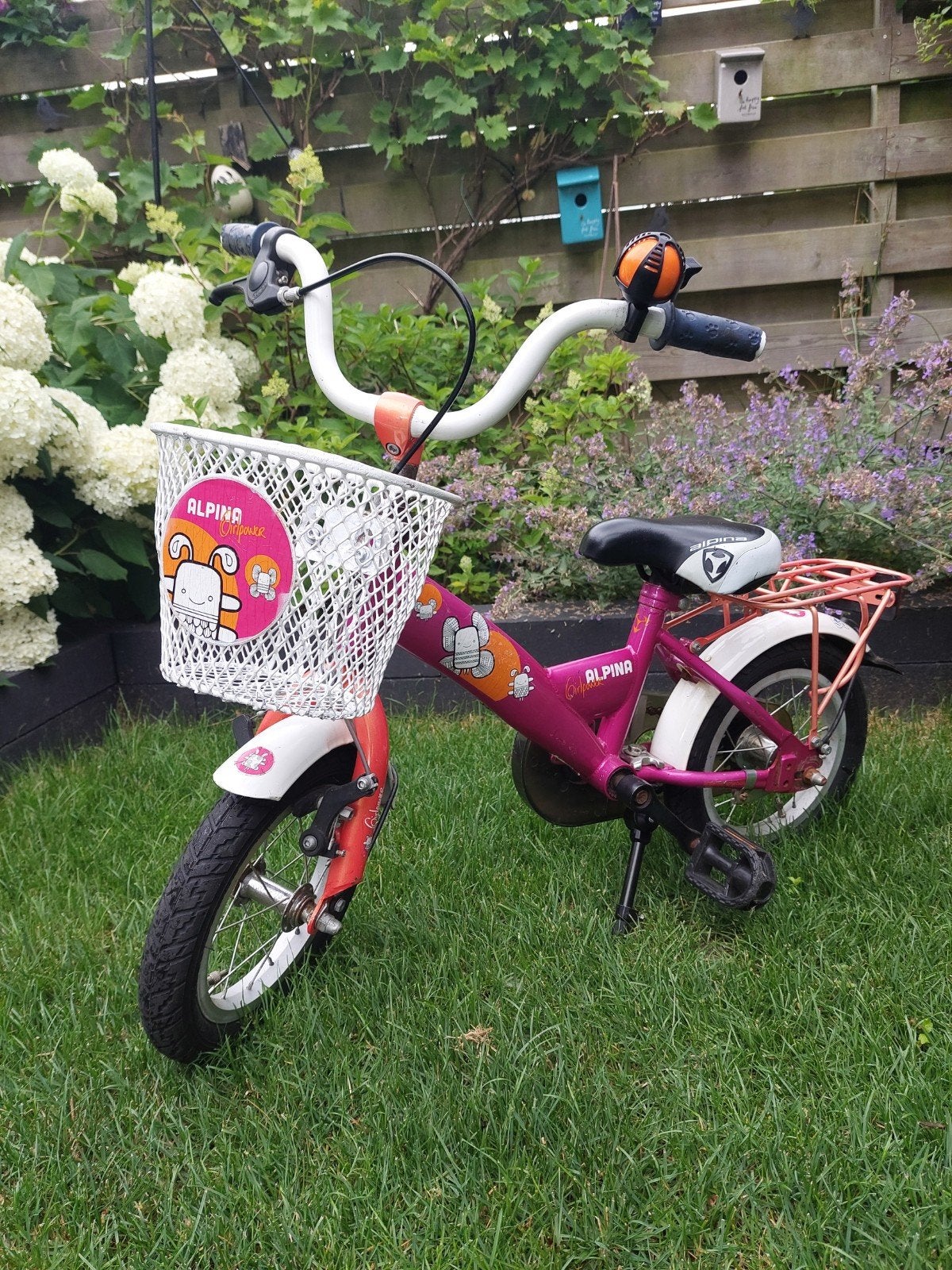 Alpina kinderfiets roze met bagagedrager, Ophalen, Gebruikt, Terugtraprem, Alpina