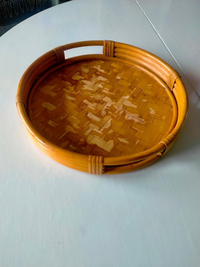 Dienblad met gevlochten bodem, Ophalen, Gebruikt, Rond, Hout