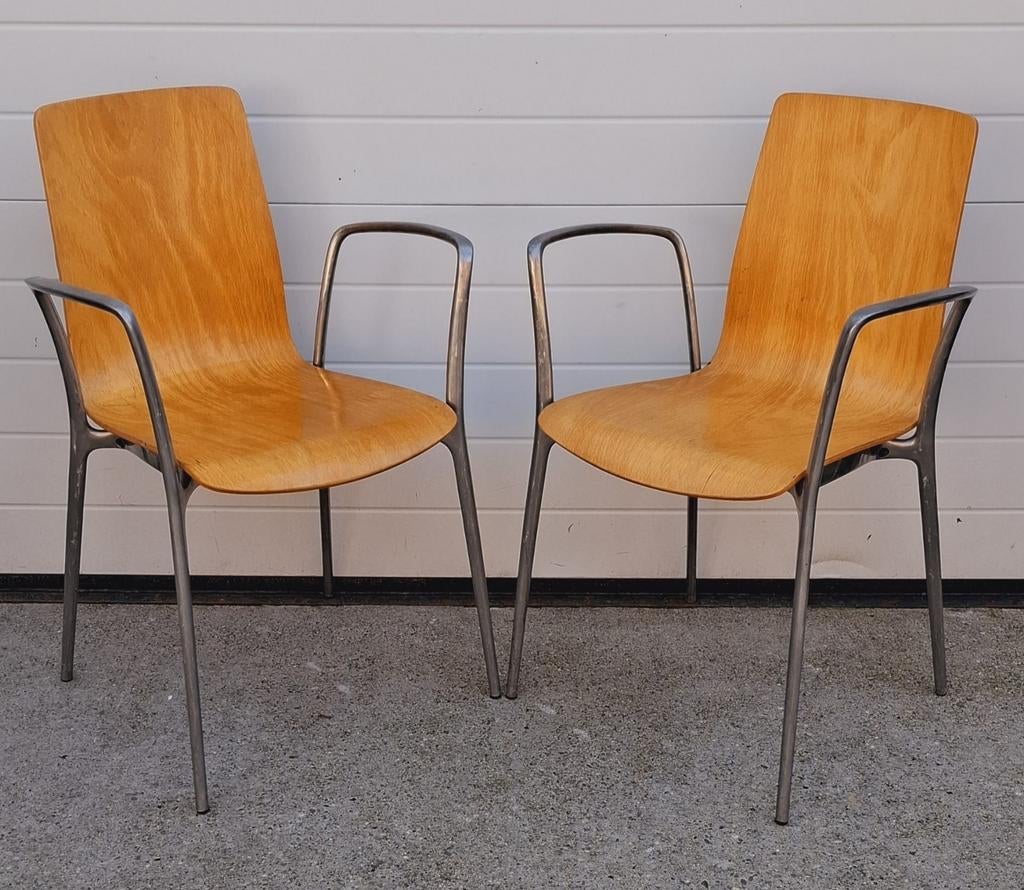 Nog 4 x Vergaderstoelen hout aluminium kantine stoelen, Huis en Inrichting, Stoelen, Zo goed als nieuw, Vijf, Zes of meer stoelen