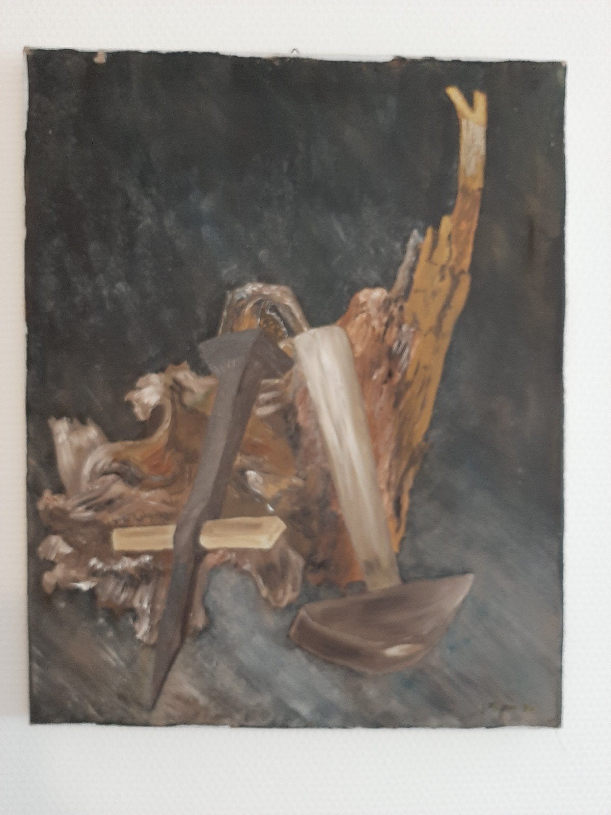 Oud schilderij stilleven gereedschap, Ophalen of Verzenden