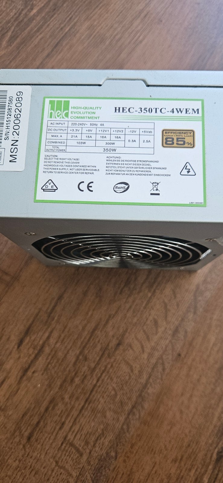 HEC-350TC-4WEM Interne Voeding 350W, Ophalen of Verzenden, Gebruikt