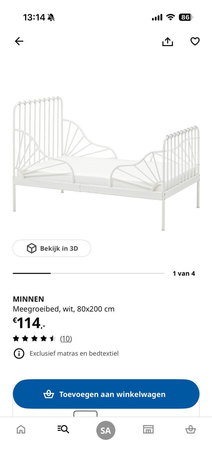 Minnen bed ikea wit meegroeibed, Ophalen, 85 tot 100 cm, Zo goed als nieuw, Matras