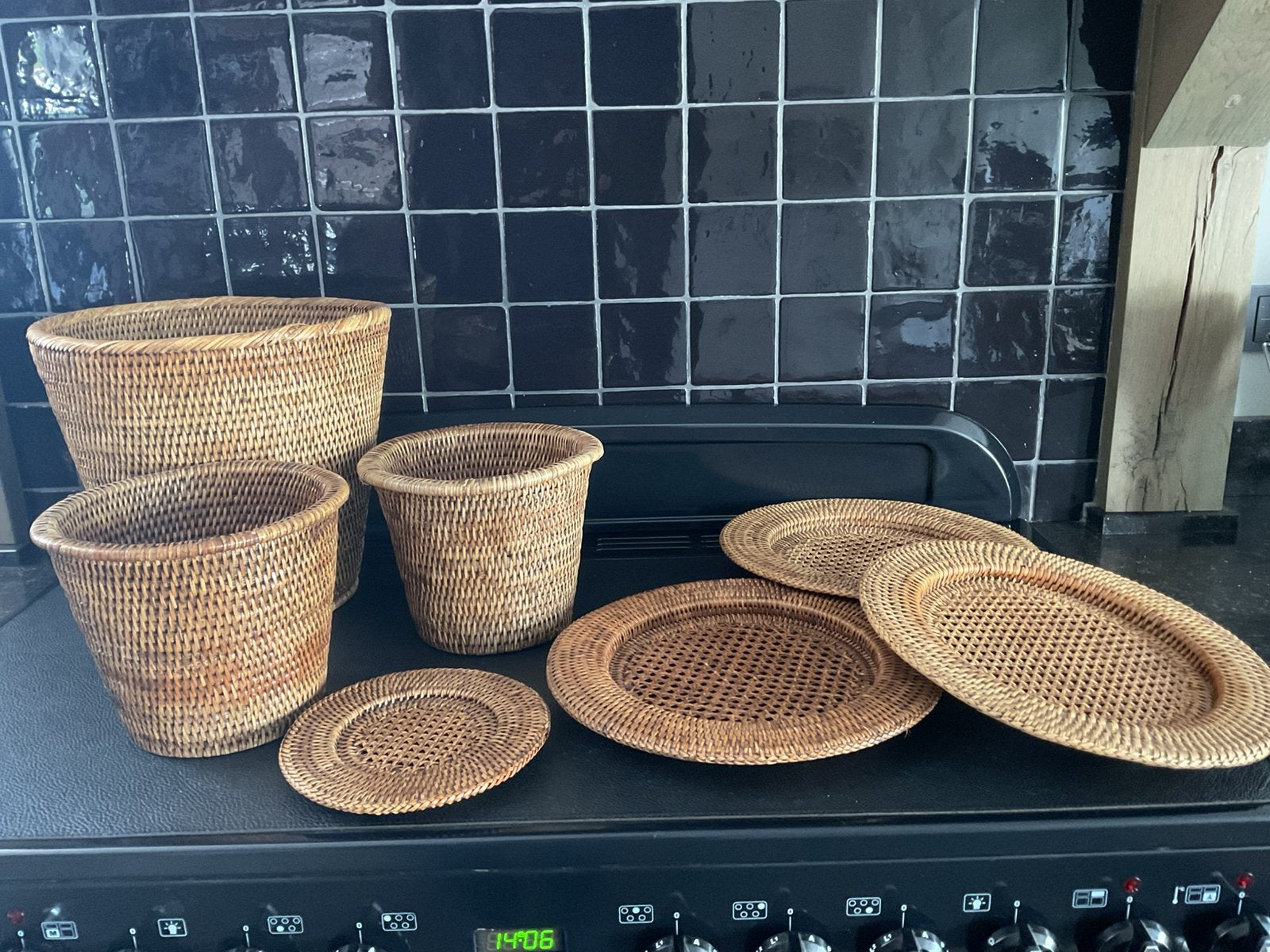 Rattan bloempotten/onderborden, Huis en Inrichting, Woonaccessoires | Overige, Ophalen of Verzenden, Zo goed als nieuw