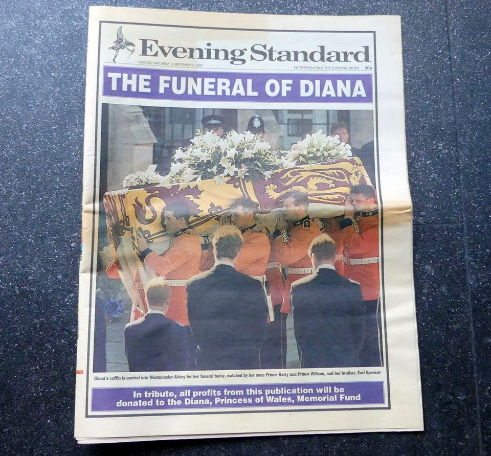 Evening Standard 6 september 1997 The funeral of Diana krant, Verzamelen, Ophalen of Verzenden, Gebruikt, Buitenland, Tijdschrift of Boek