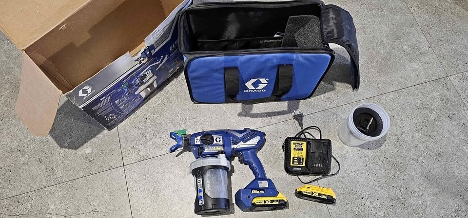 GRACO ULTRA MAX + 2x DEWALT 18V Airless Verfspuit, Ophalen of Verzenden, Zo goed als nieuw, Verfspuit of Verfpomp
