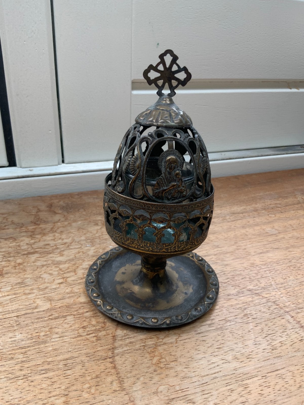 Antieke/Vintage Grieks-Orthodoxe Messing Olielamp (Kandili), Ophalen of Verzenden, Koper of Brons