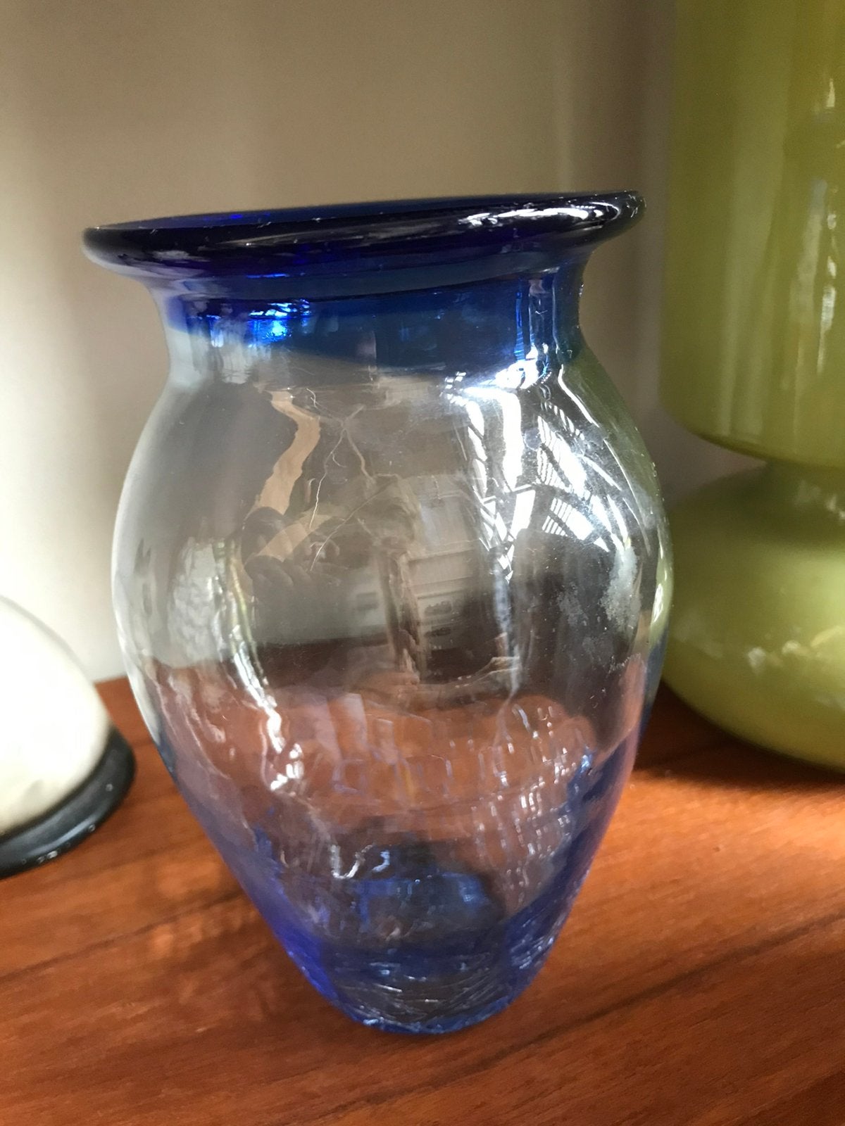 Mooi blauwe mondgeblazen vaas / craquelé vaas 💙, Huis en Inrichting, Woonaccessoires | Vazen, Gebruikt, Blauw, Ophalen of Verzenden