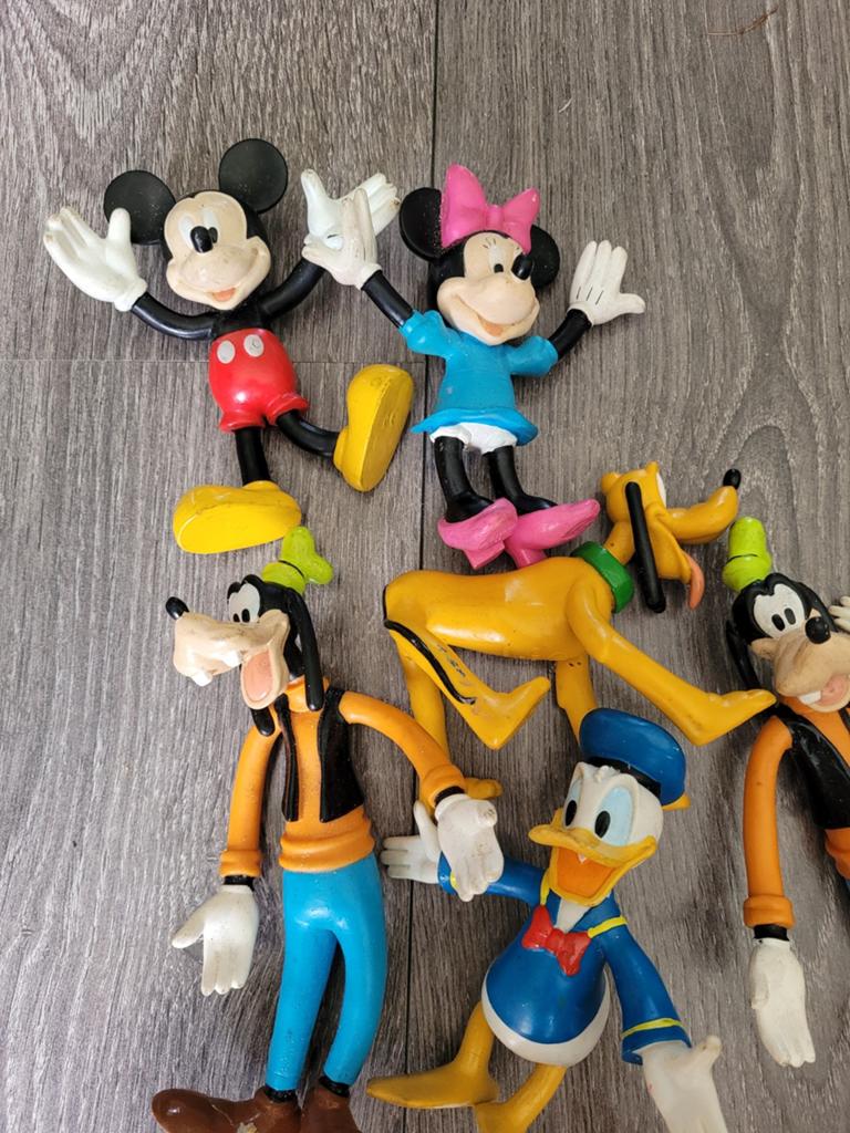 7 Buigbare Disney Figuren: Mickey, Minnie, Donald, Goofy, Pl, Verzamelen, Disney, Ophalen, Mickey Mouse, Gebruikt, Beeldje of Figuurtje