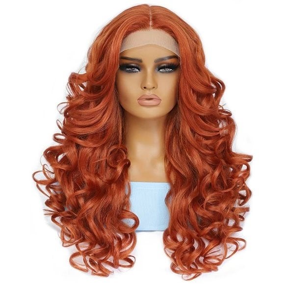 Luxe lace front pruik lang krullend haar koperrood, Ophalen of Verzenden, Nieuw, Pruik of Haarverlenging