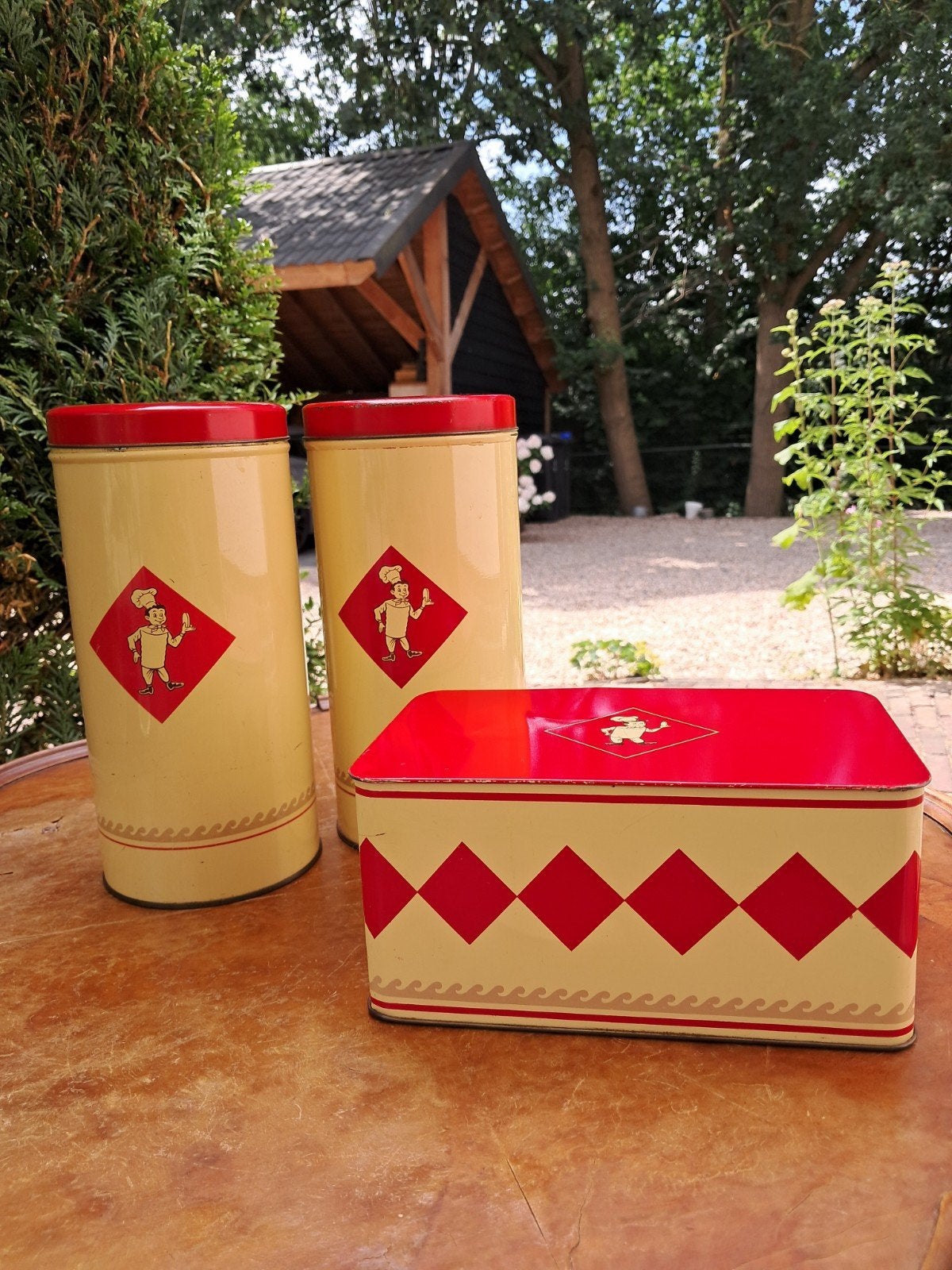 Set vintage Verkade Bolletje blikken, Verzamelen, Blikken, Ophalen of Verzenden, Gebruikt, Koek(jes), Bolletje