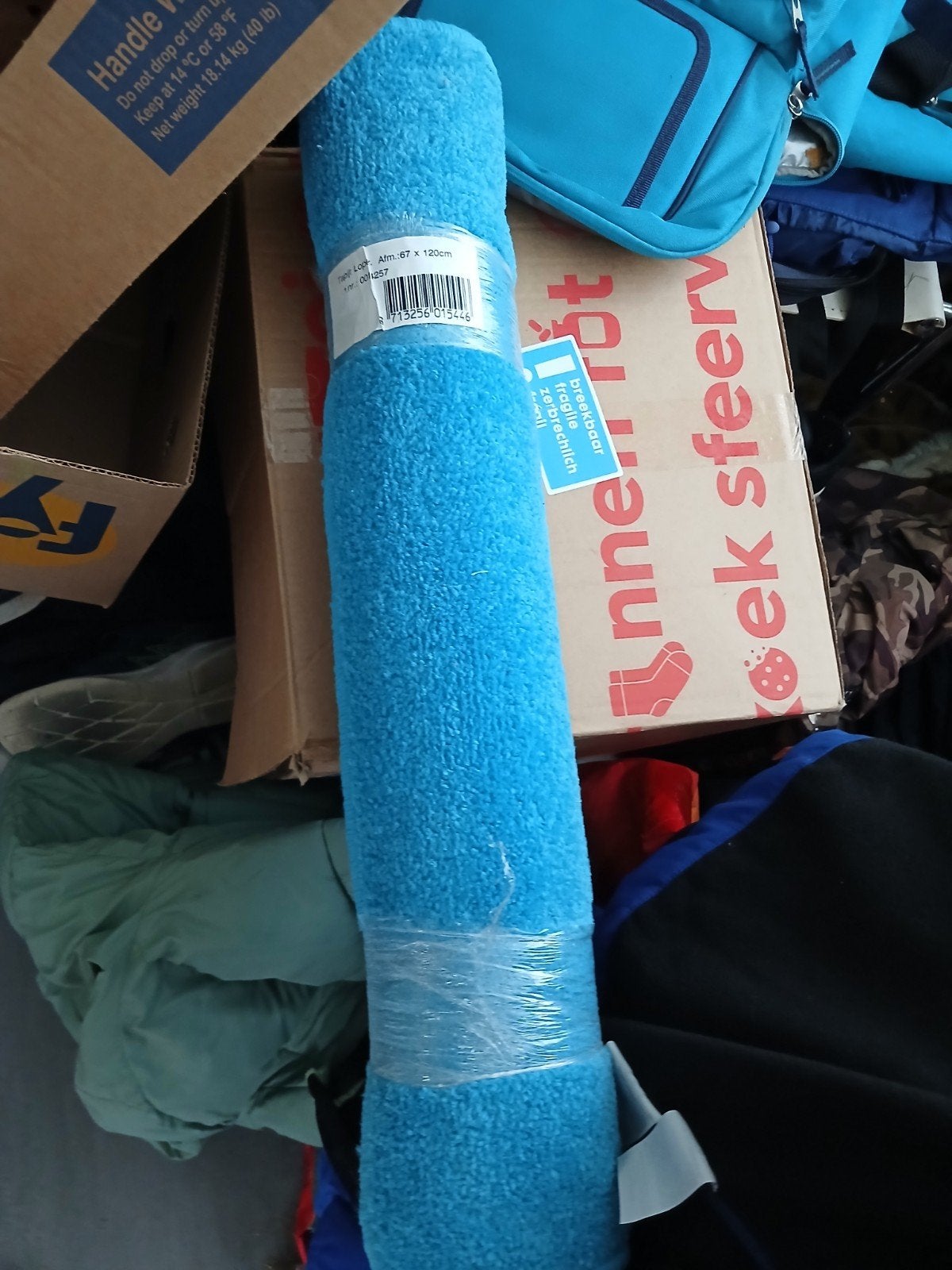 Blauwe loper voor gang - Tapijt Afm.: 67 x 120cm, 100 tot 150 cm, Blauw, Nieuw, Modern
