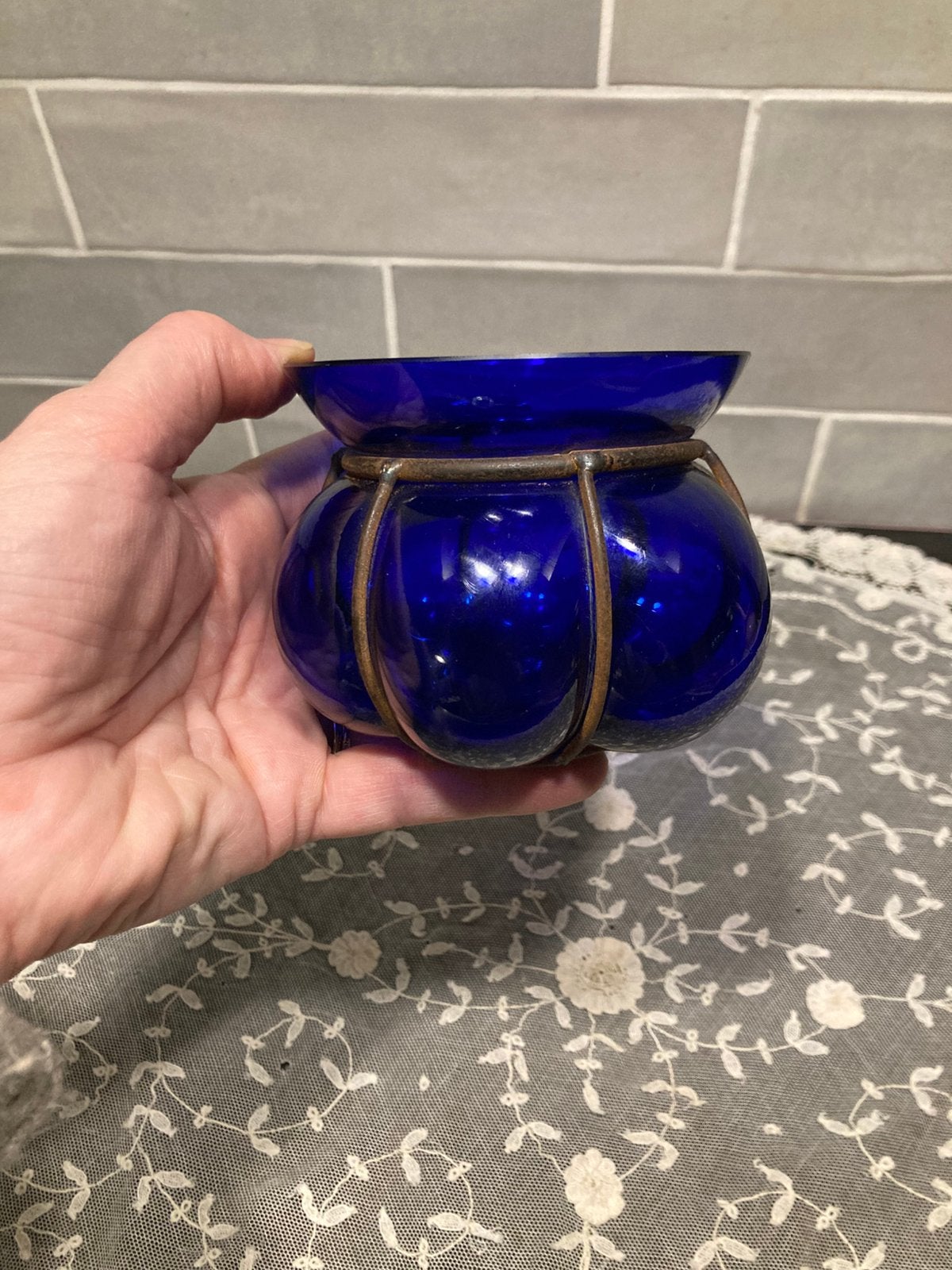 Kobaltblauw glazen vaasje (170225), Ophalen of Verzenden, Zo goed als nieuw, Overige kleuren, Glas