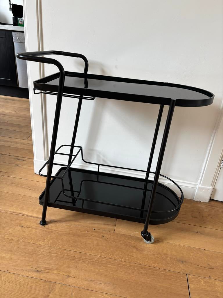 Dutchbone Giulia Dranktrolley - Zwart Metaal & Glas, Ophalen, 55 tot 75 cm, Glas, Zo goed als nieuw
