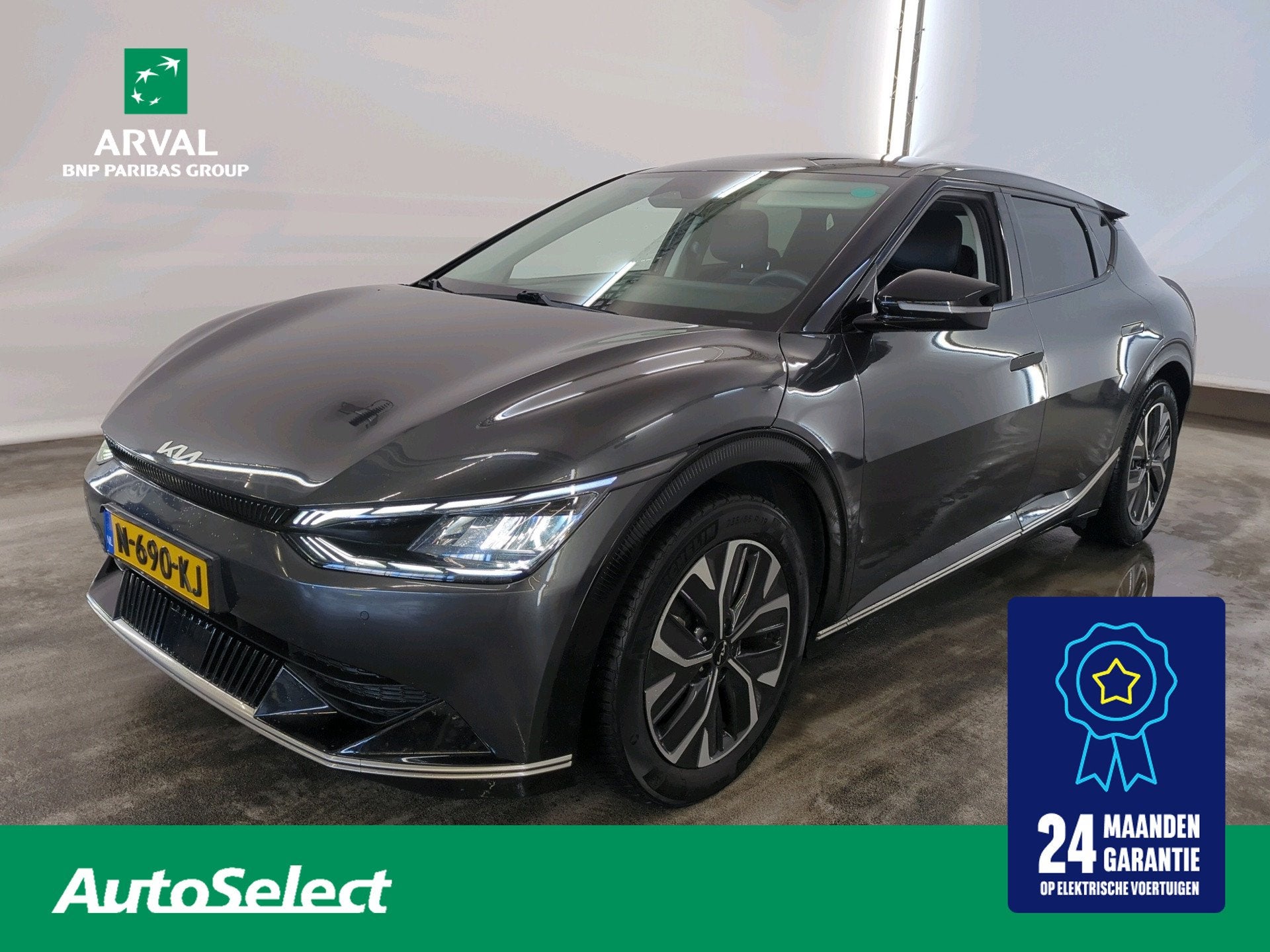 Kia EV6 77.4 kWh 229pk Plus | SOH 100% | Leder | Stuur- en s, Auto's, Automaat, Achterwielaandrijving, Gebruikt, Zwart