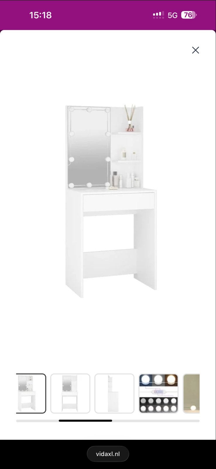 Witte kaptafel met spiegel en LED-verlichting, Huis en Inrichting, Ophalen, 100 tot 150 cm, Nieuw, 50 tot 100 cm