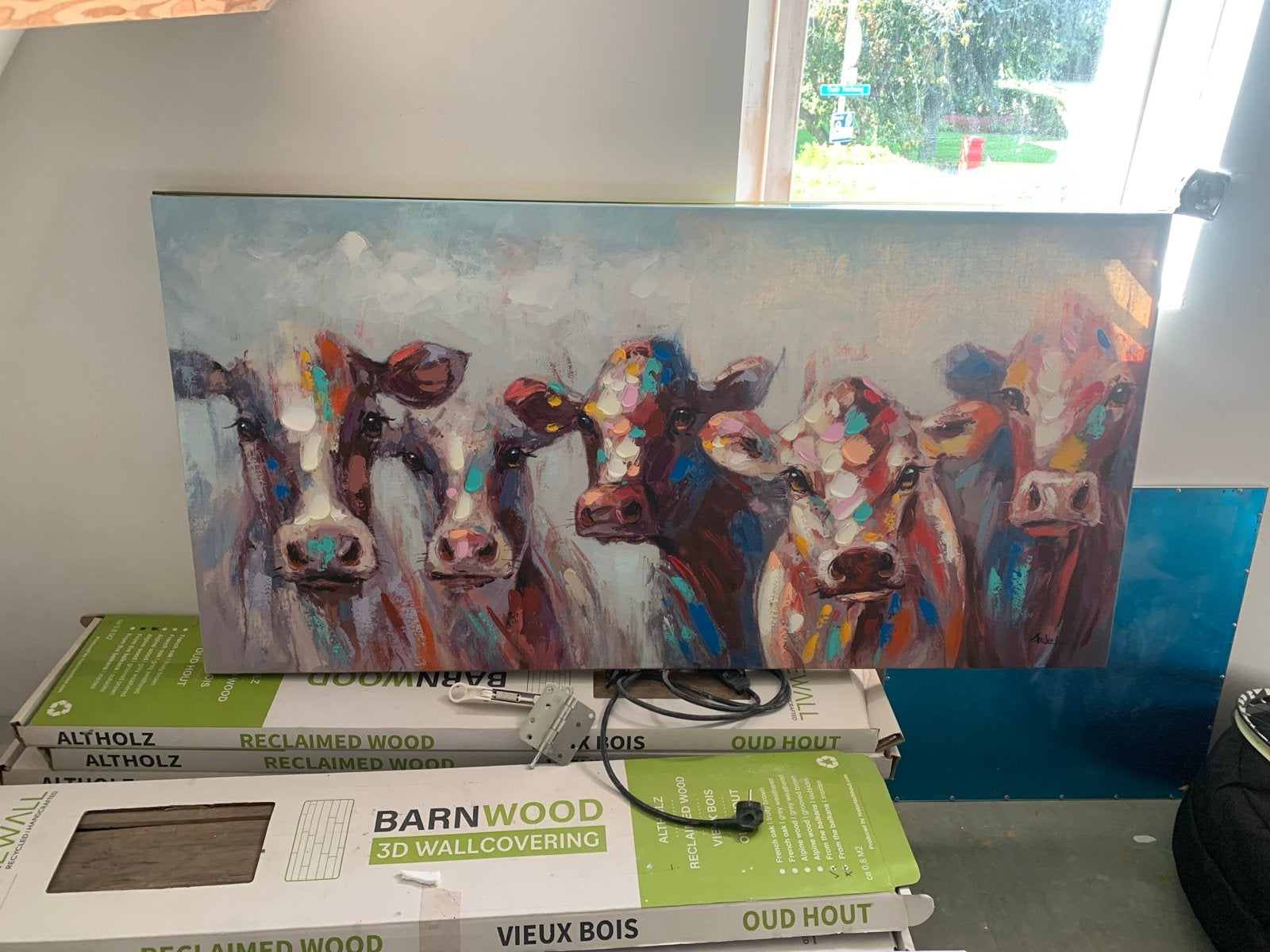 Schilderij 'Koeien' 140x70 cm, 3,5 cm diep, Ophalen