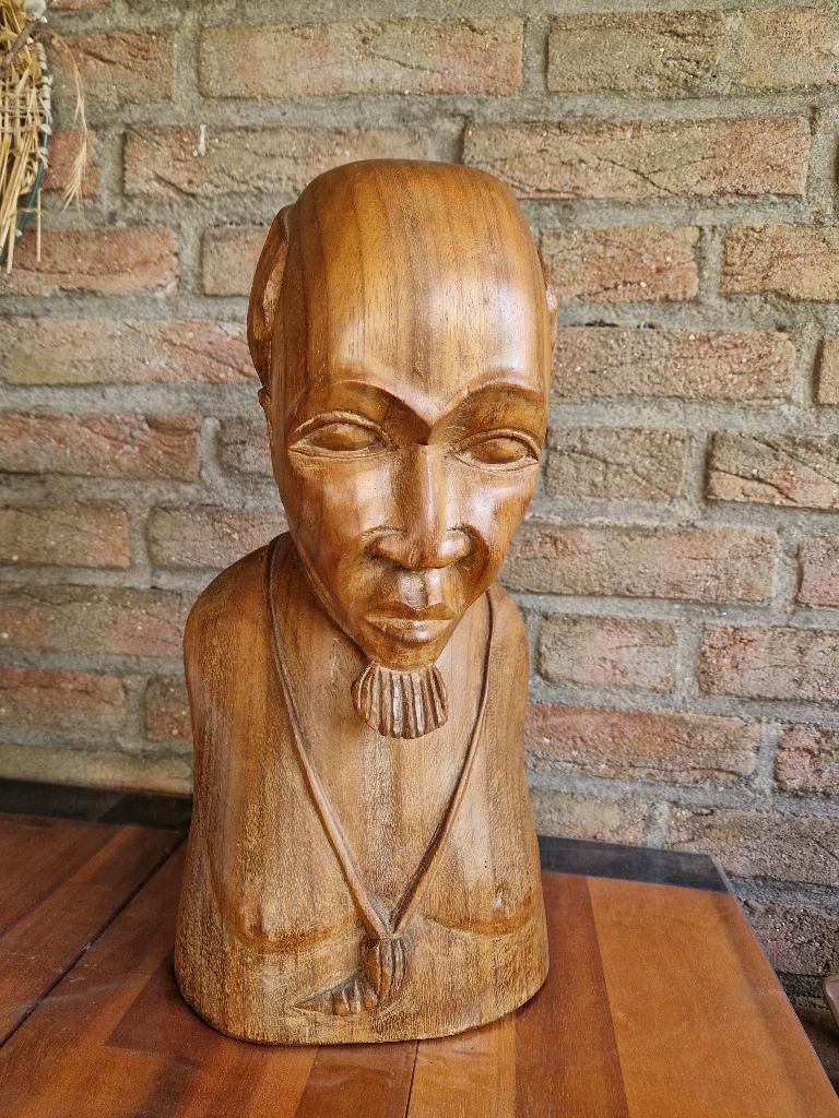 Oosters Aziatische wijsgeer houten beeld, Antiek en Kunst, Verzenden, Buste, Handgemaakt, 20 - 50 cm