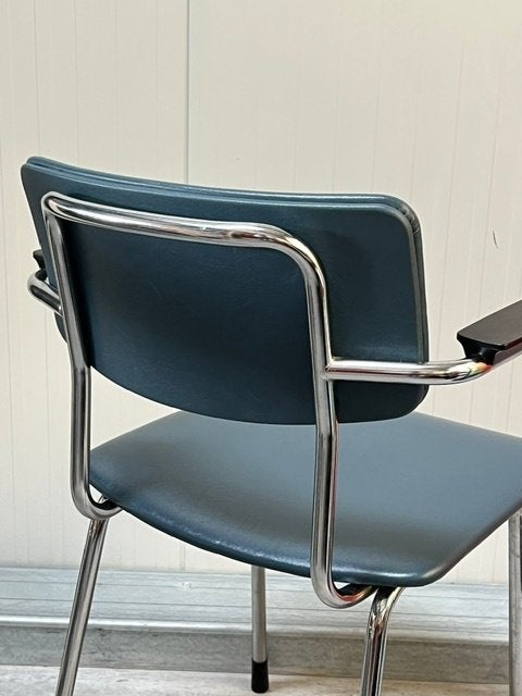 Gispen 1235 eettafelstoel vintage eetkamerstoel retro blauw, Huis en Inrichting, Gebruikt, Leer, Blauw, .
