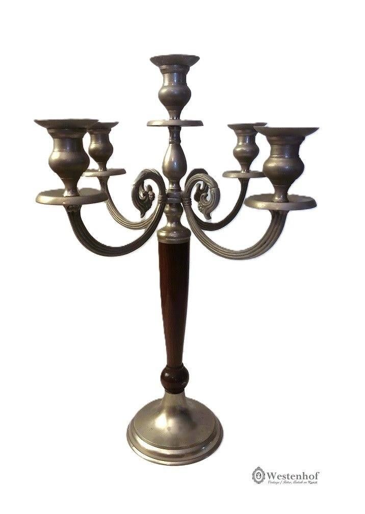 5 Arms brocante kandelaars barok antiek - tin met hout, Ophalen of Verzenden, Overige materialen