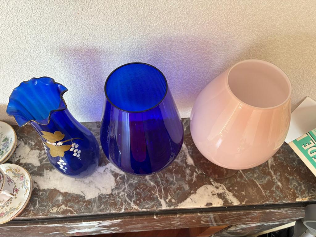 3 coole Retro vazen, Huis en Inrichting, Woonaccessoires | Vazen, Gebruikt, Blauw, Ophalen of Verzenden, Glas
