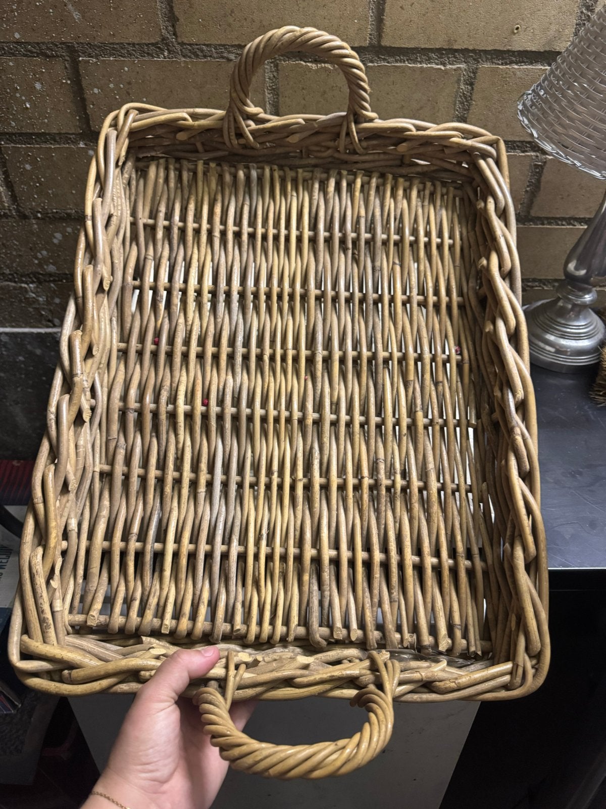 Rieten mand met handvatten, Gebruikt, Mand, Ophalen of Verzenden, Riet