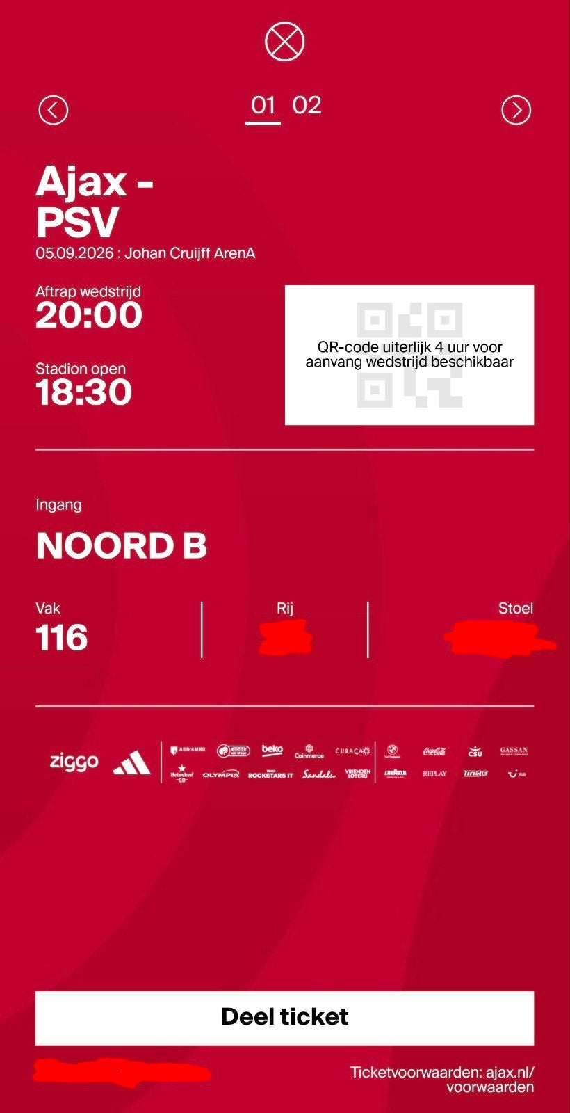 Ajax - PSV a.s. zaterdag, Tickets en Kaartjes, Sport | Voetbal, Losse kaart, Eén persoon, September