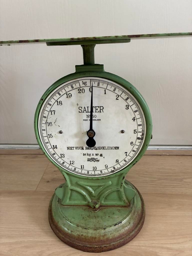 Vintage Salter Weegschaal Groen - 35 cm hoog, Antiek en Kunst, Ophalen