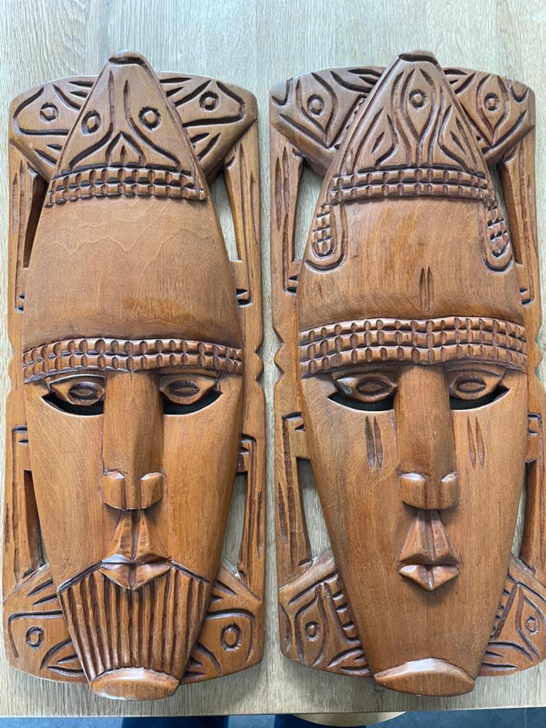 Houten maskers, Antiek en Kunst, Kunst | Beelden en Houtsnijwerken, Houtsnijwerk, Handgemaakt, Hout, Afrika