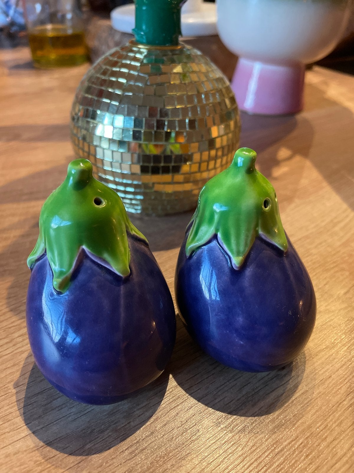 Vintage Barbotine  Peper- en Zoutstel Aubergine, Ophalen of Verzenden