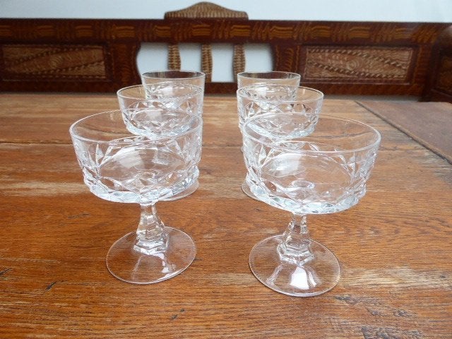 6 vintage glazen of kristallen coupes, klein model, Ophalen of Verzenden