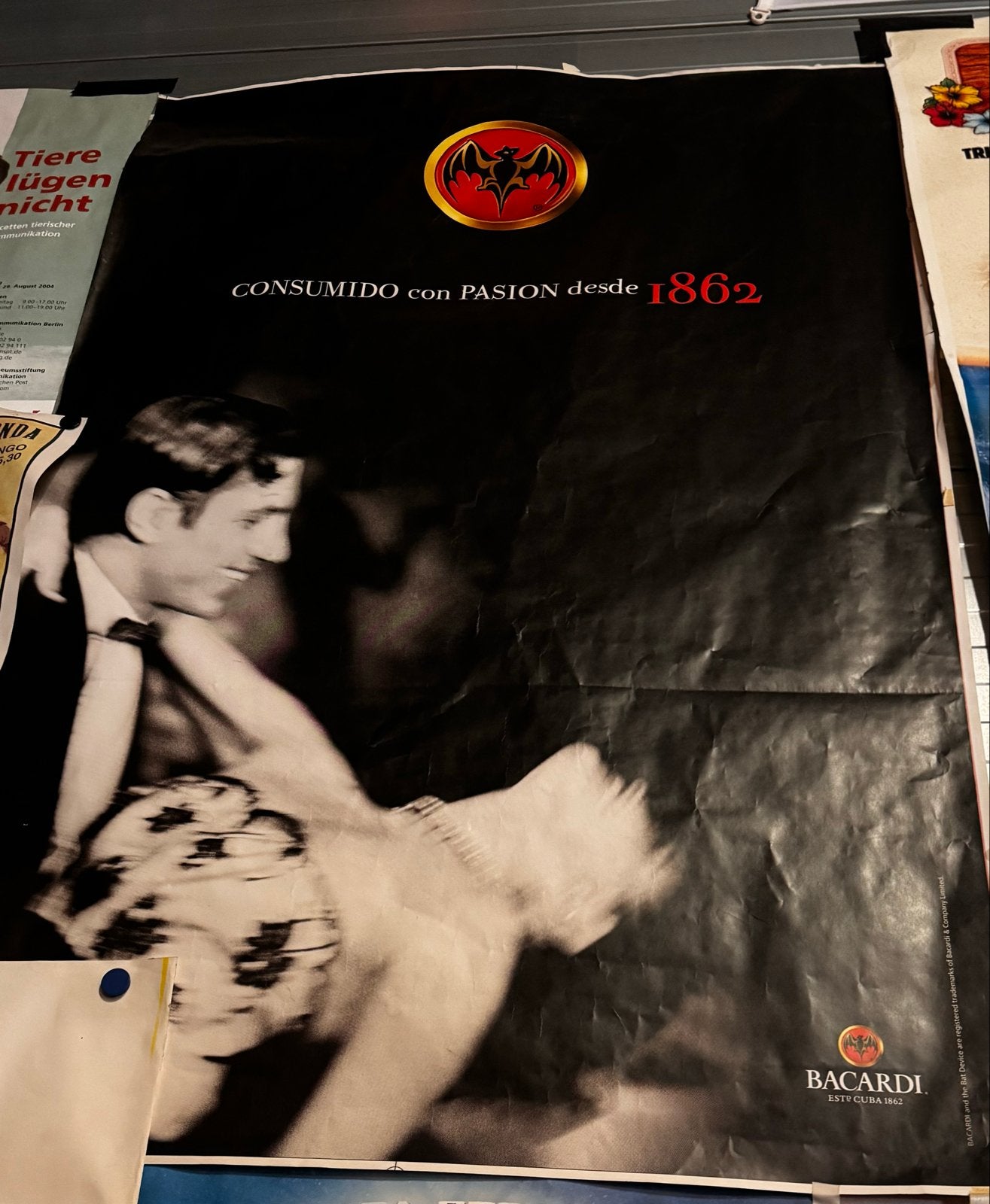 Vintage Bacardi Poster - Consumido con Pasion desde 1862, Ophalen, Deurposter of groter, Reclame, Rechthoekig Staand