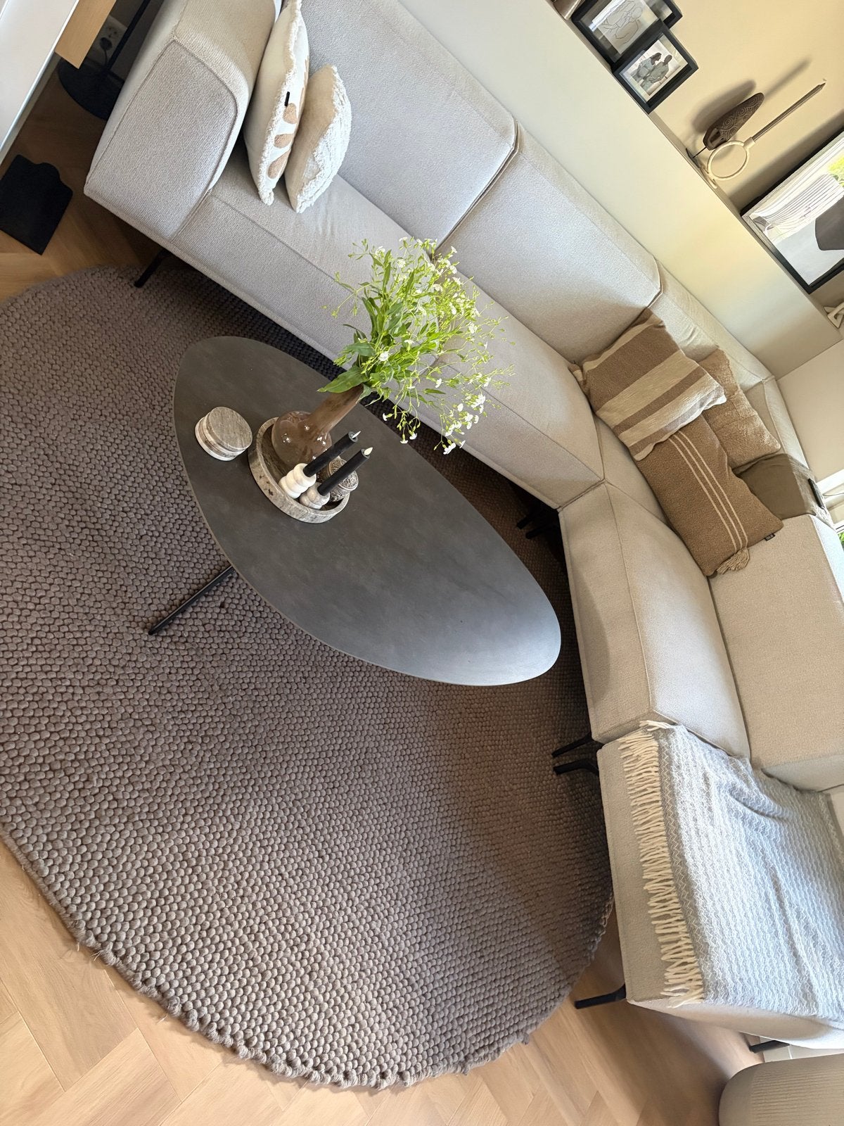 Stijlvol rond wollen vloerkleed 250cm - bruin, Ophalen, Gebruikt, Bruin, Rond
