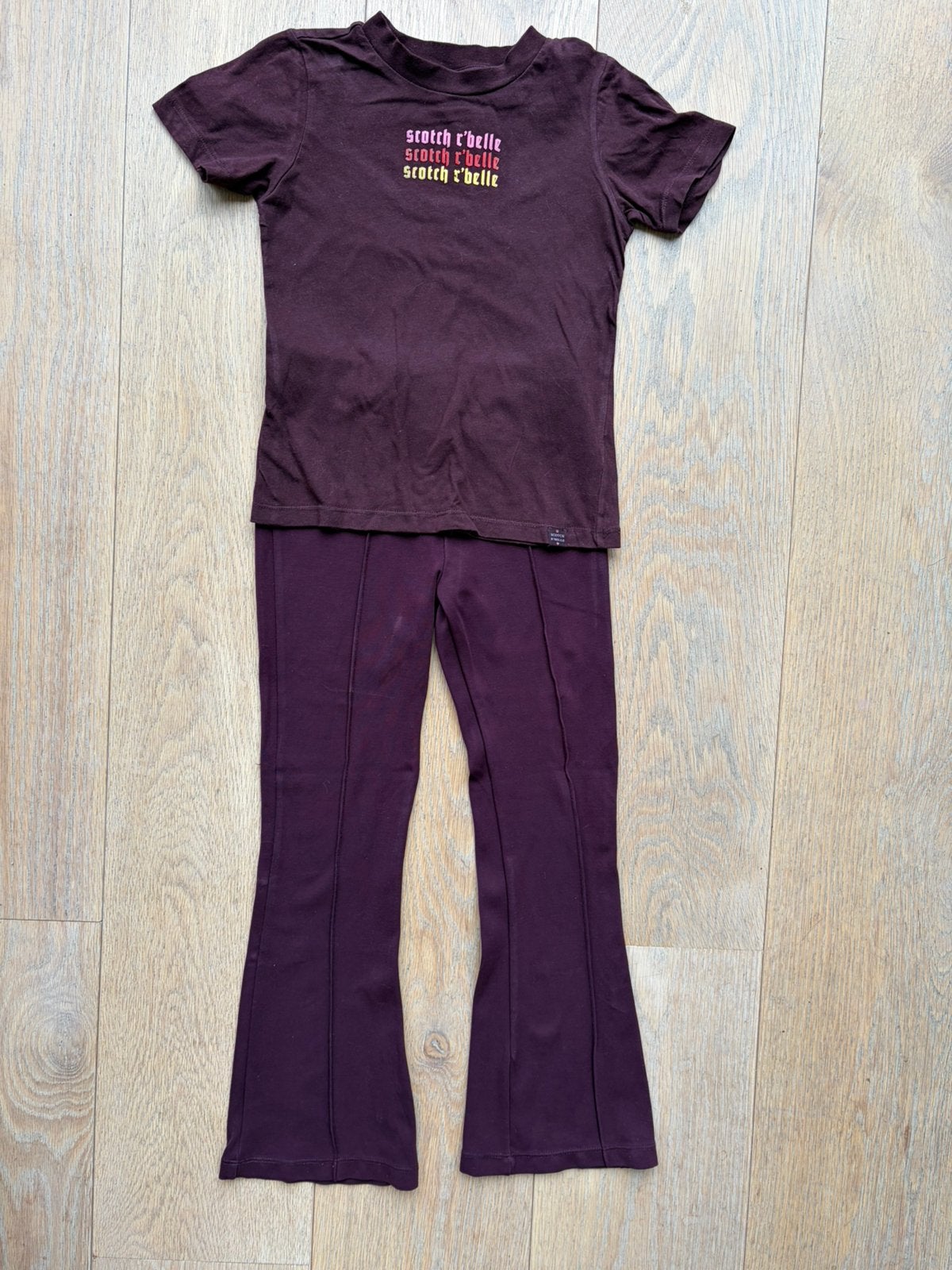 Set flare broek met shirt Scotch R’Belle mt 128 netjes, Ophalen of Verzenden, Gebruikt, Meisje, Setje