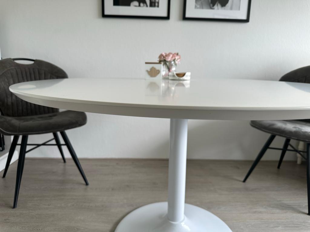 Witte ronde eettafel op tulpvoet - 120cm, Huis en Inrichting, Tafels | Eettafels, Ophalen, Overige materialen, Gebruikt, Rond