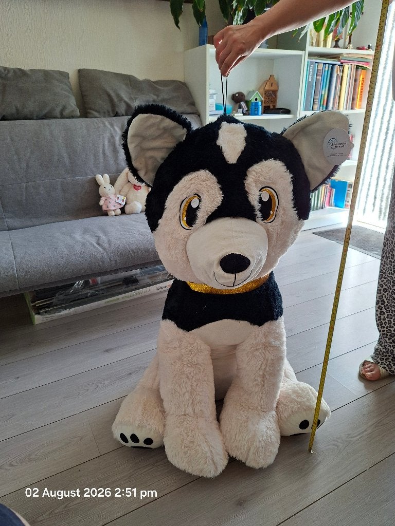Grote Husky Knuffel-Goudkraag & Glinsteroog + Gratis Cadeau!, Overige merken, Overige karakters, Nieuw, Wasbaar