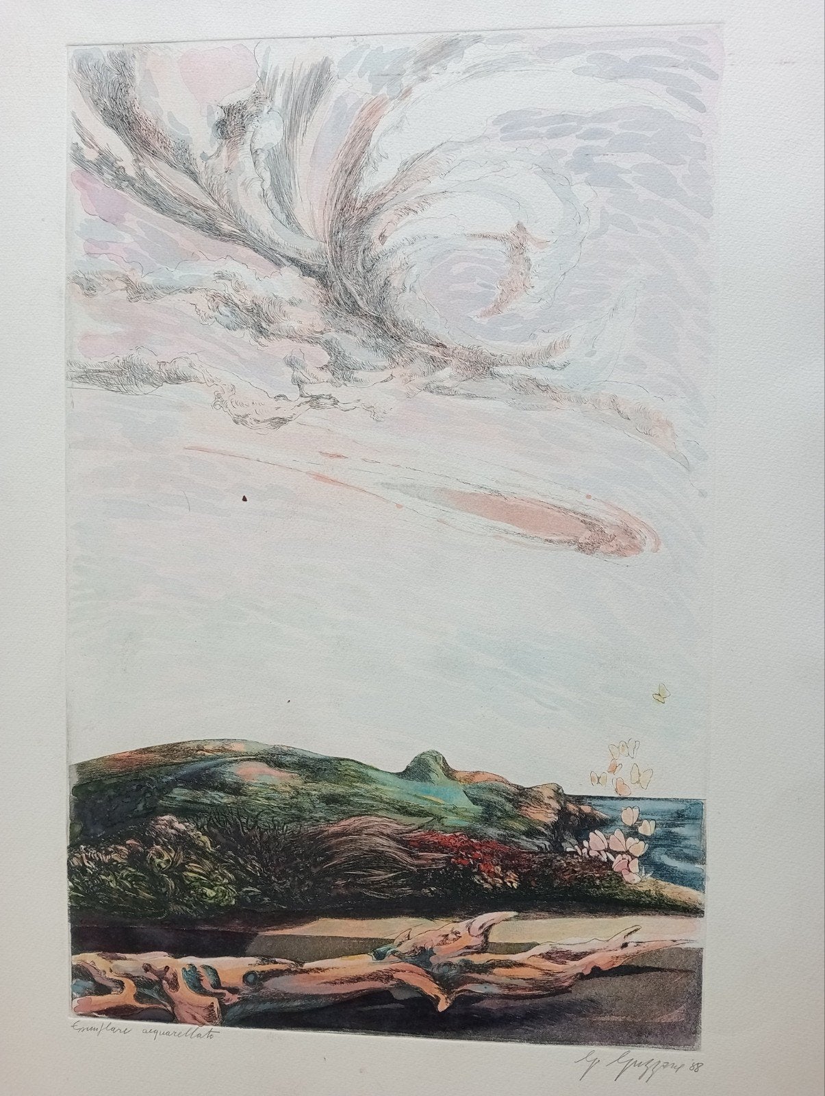 Giuseppe Guzzone Ets met aquarel (aquatint), Ophalen of Verzenden