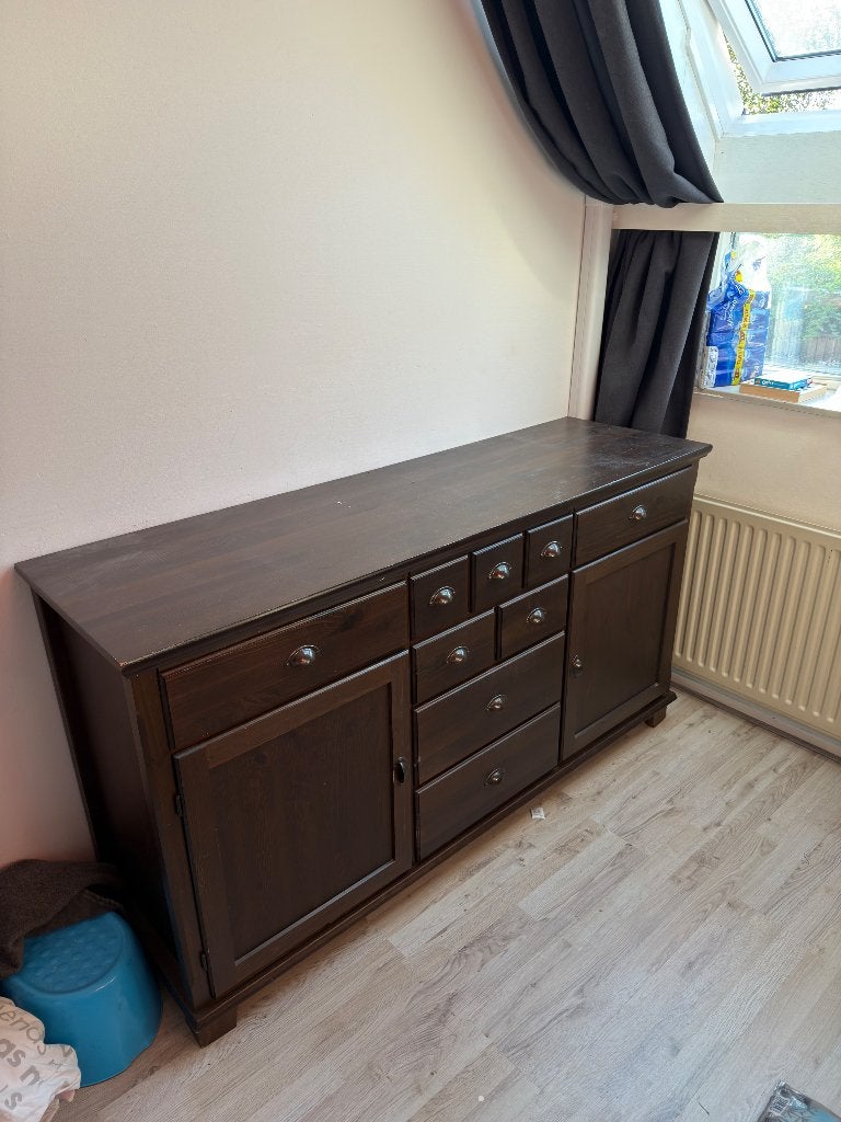 Donkerbruin dressoir met lades en deuren, Huis en Inrichting, Ophalen, Gebruikt, 100 tot 150 cm, Klassiek