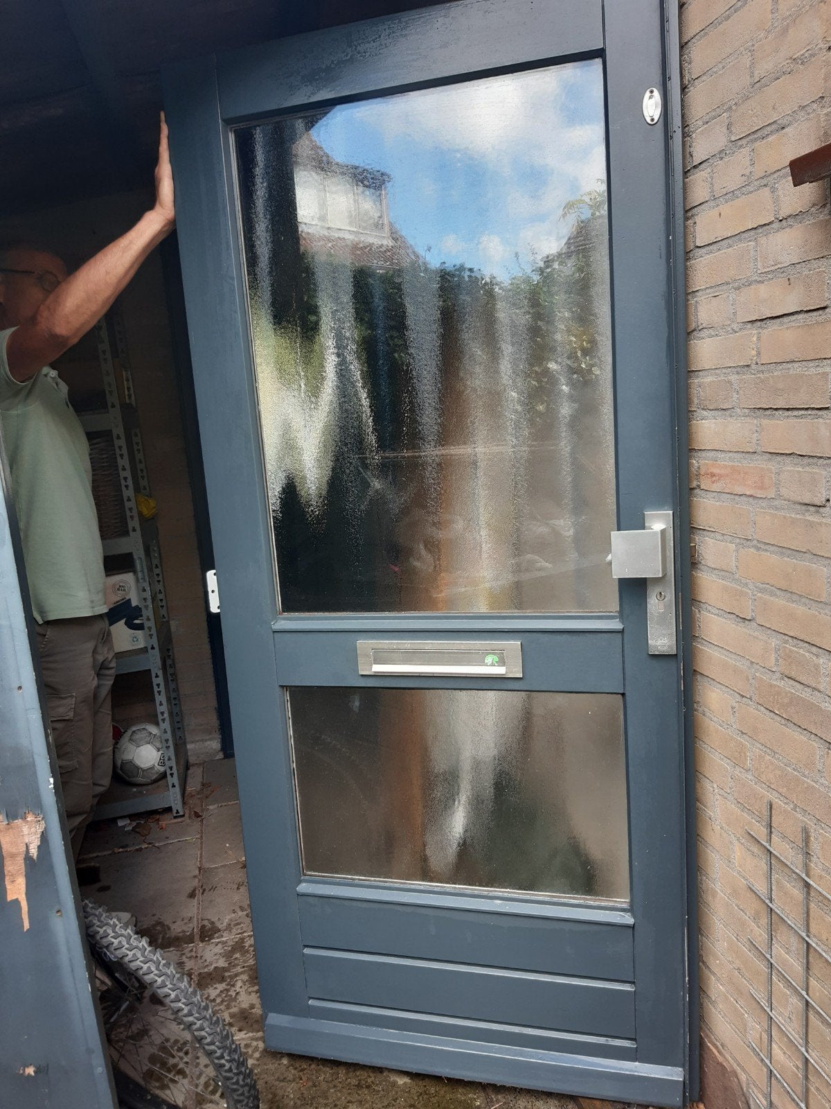 Hardhouten voordeur dub. glas 92,5 bij 201,5, Ophalen, Gebruikt, 80 tot 100 cm, Buitendeur