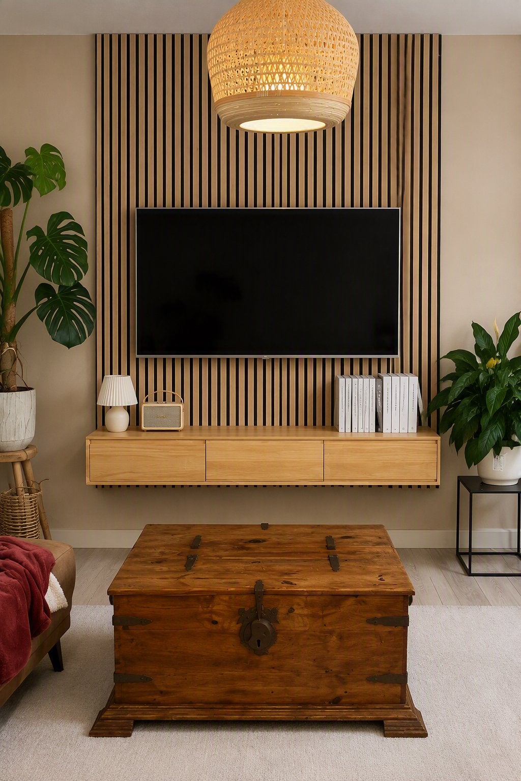 Zwevend TV-meubel van rubberhout, 160x20x24cm, 150 tot 200 cm, Nieuw, Ophalen of Verzenden, Minder dan 25 cm