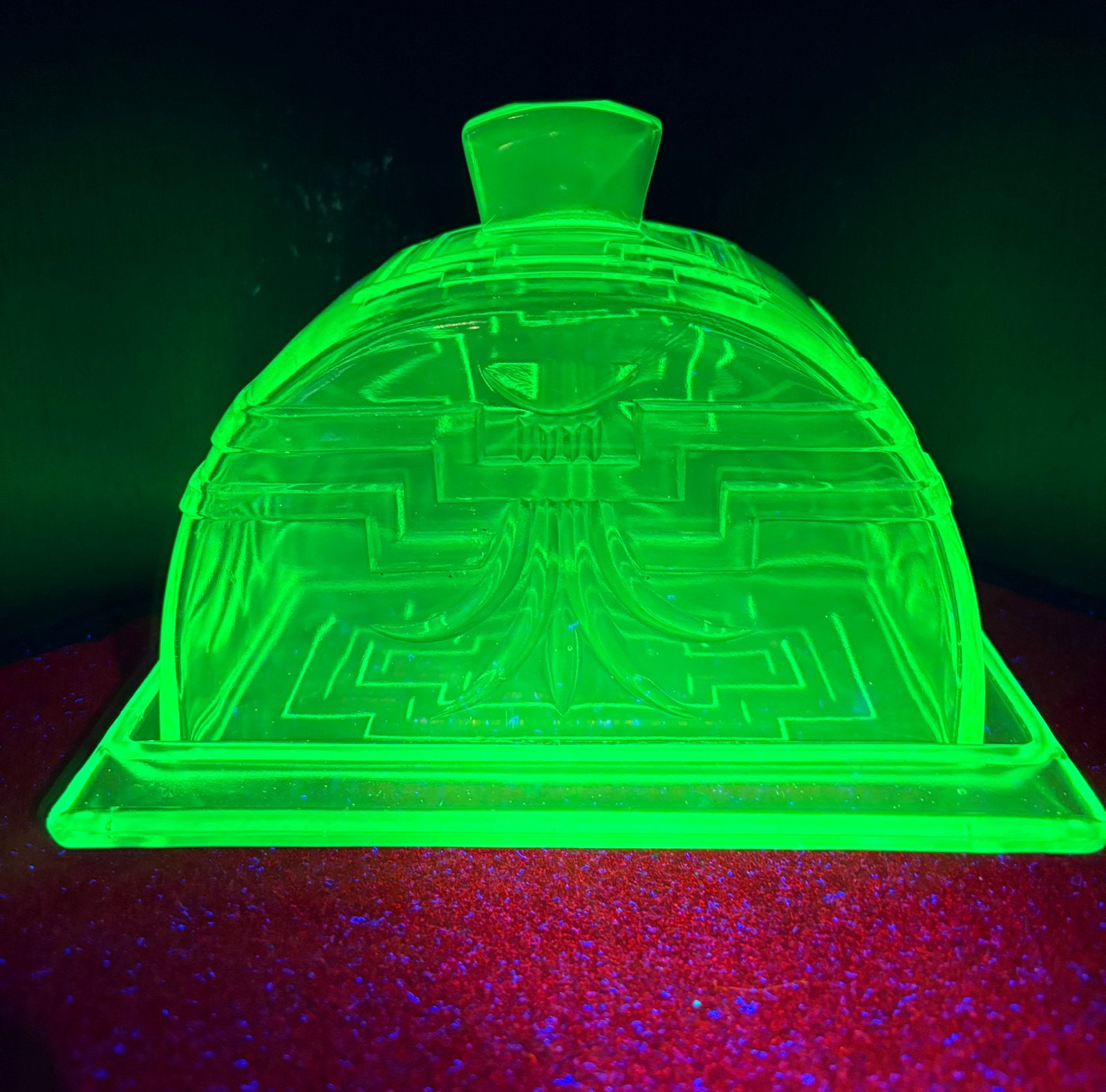 Art Deco kaasstolp / botervloot ( uranium glas ), Antiek en Kunst, Antiek | Glas en Kristal, Ophalen of Verzenden