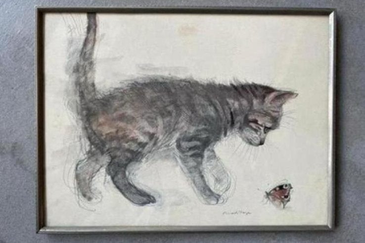 Mads Stage kitten kat poes Egel tegel oud lijstje, Ophalen of Verzenden, X, X, X