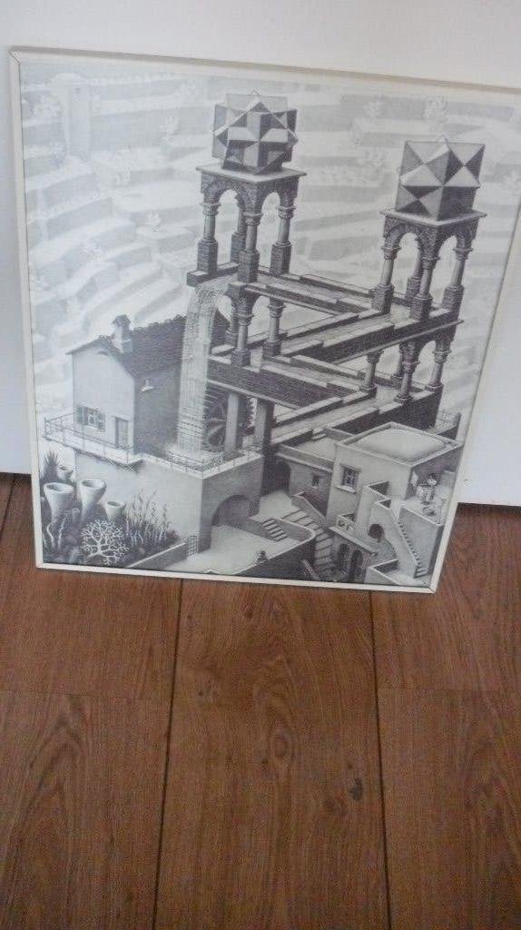 M.C.Escher ingelijste Litho Waterval -1961, Ophalen, 50 – 75, Minder dan 50 cm, Zo goed als nieuw