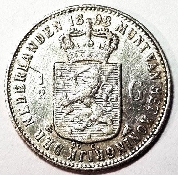 Nederland: Halve gulden 1898 ZF+, Postzegels en Munten, Munten | Nederland, ½ gulden, Zilver, Ophalen of Verzenden, Koningin Wilhelmina