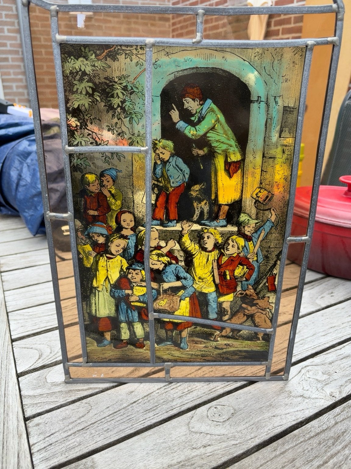 glas-in-lood paneel – kinderen – vintage / antiek, Ophalen